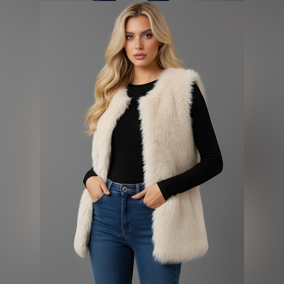 Faux Fur Vest Jacket Cream - Picture 4 of 6